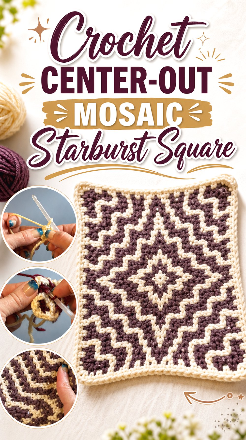 Crochet Center Out Mosaic Starburst Square