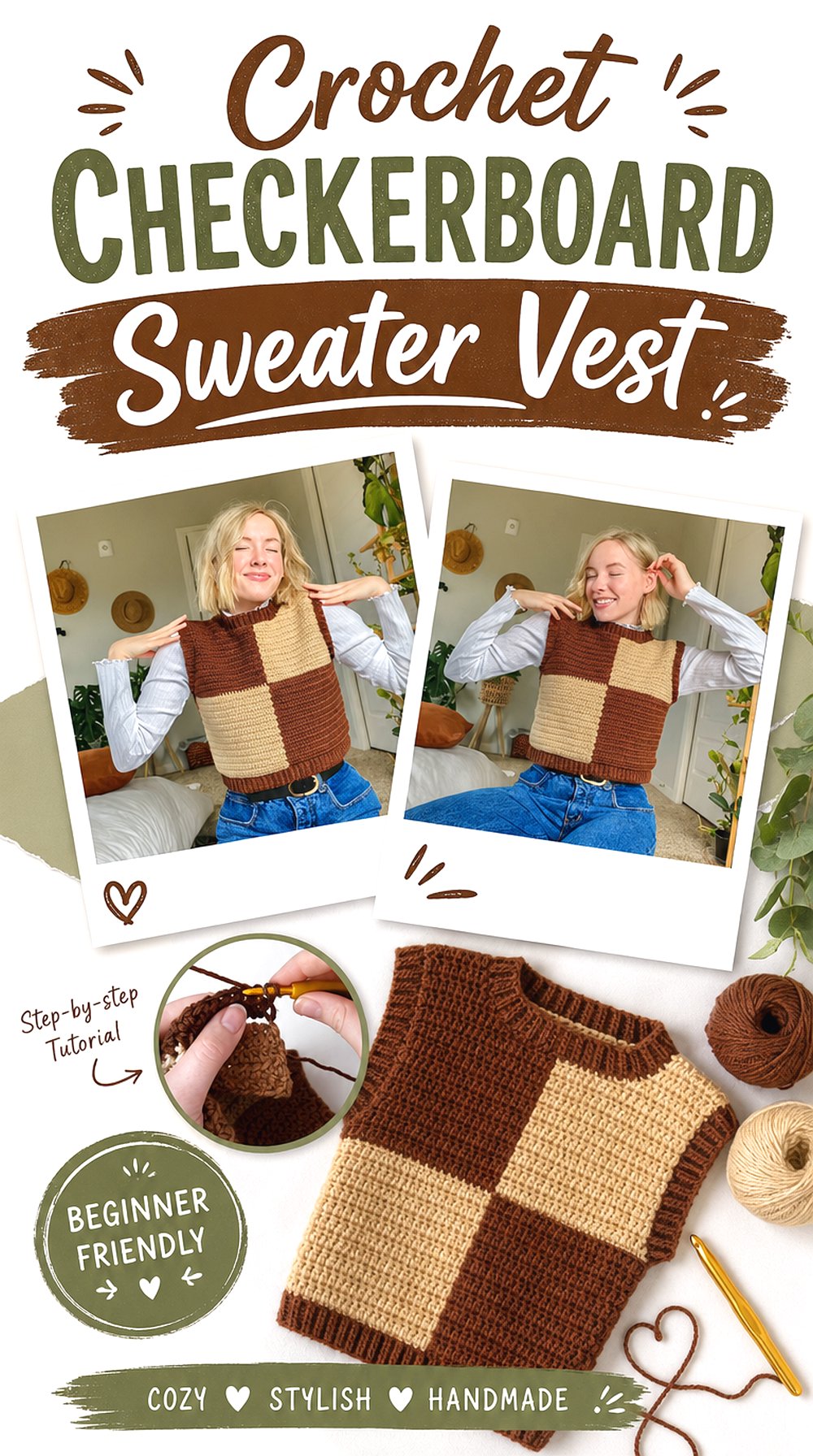 Crochet Checkerboard Sweater Vest
