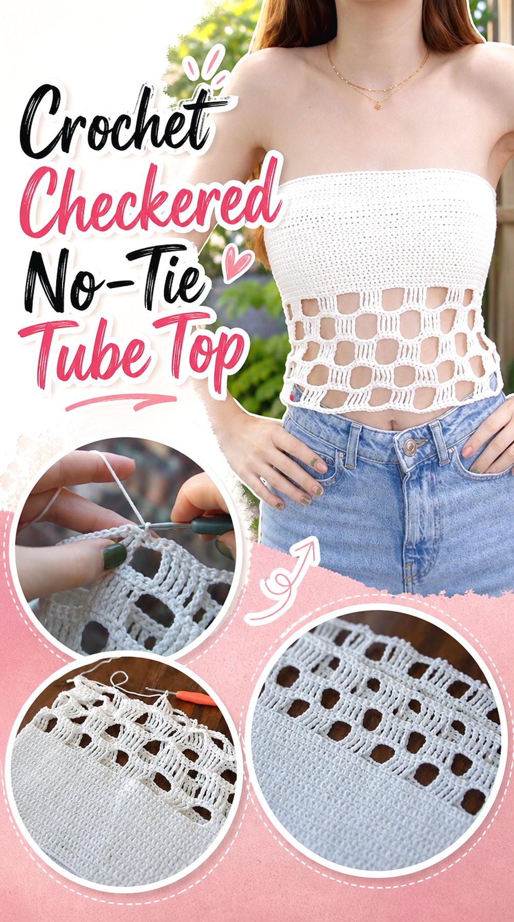 Crochet Checkered No Tie Tube Top