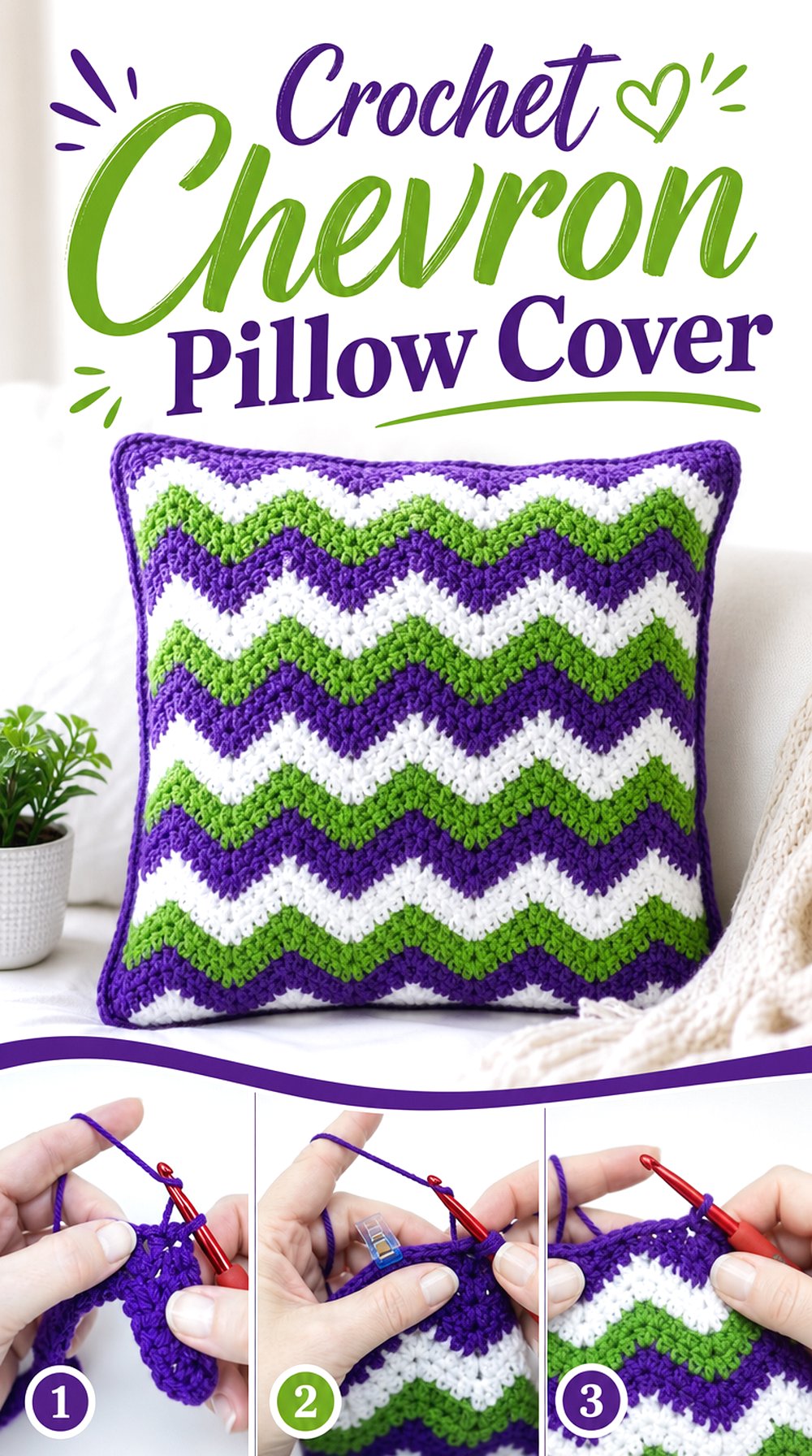 Crochet Chevron Pillow Cover
