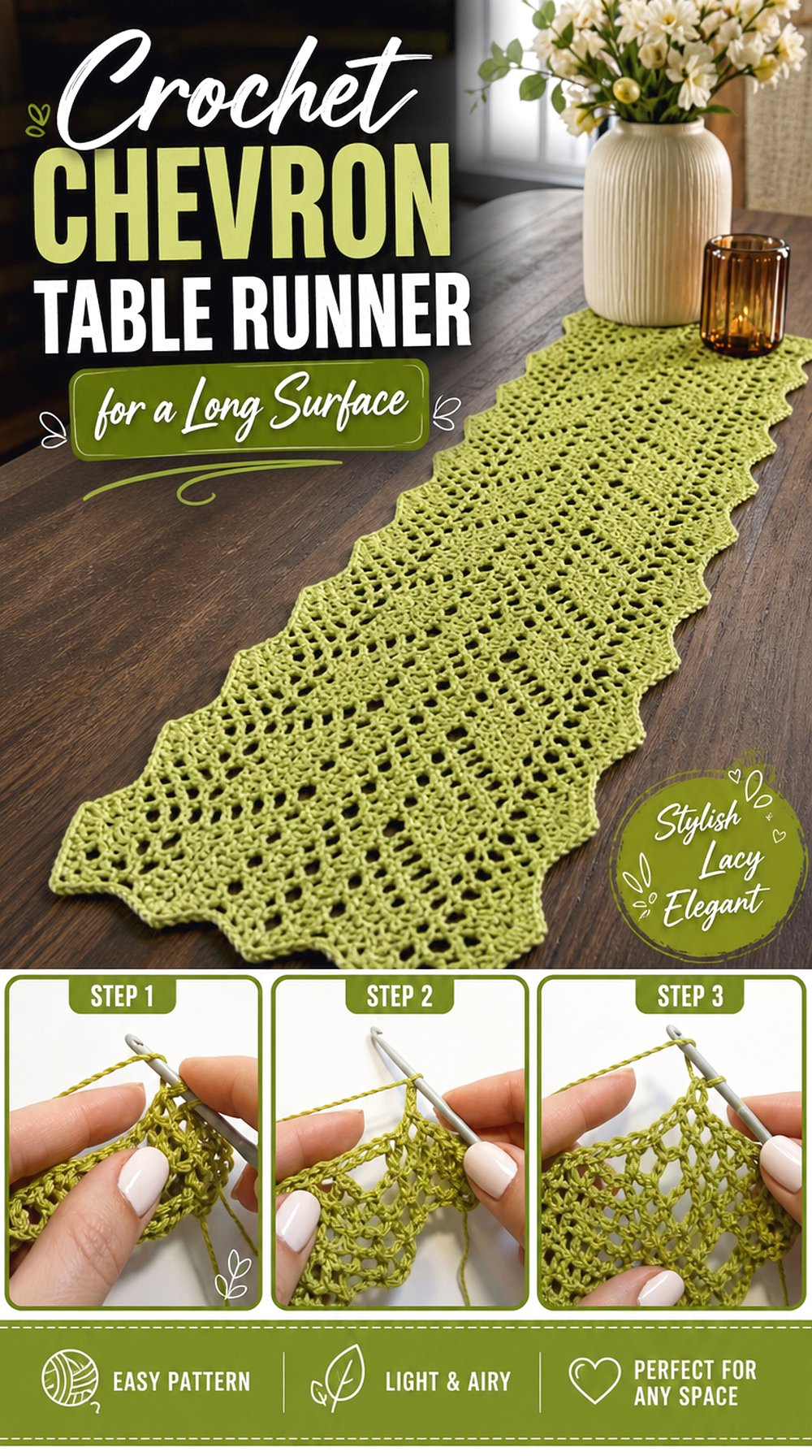 Crochet Chevron Table Runner for a Long Surface
