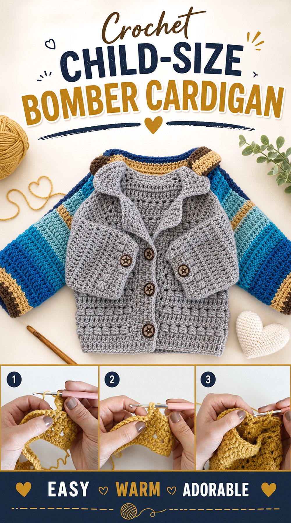 Crochet Child Size Bomber Cardigan