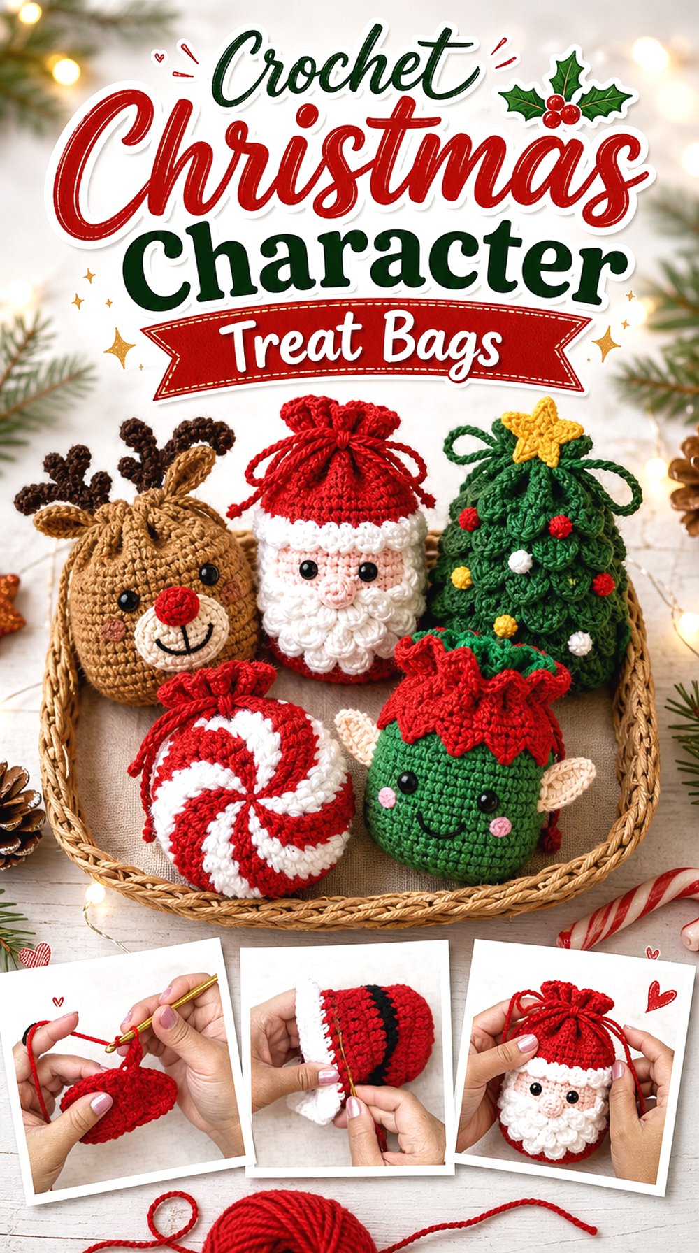 Crochet Christmas Character Treat Bags