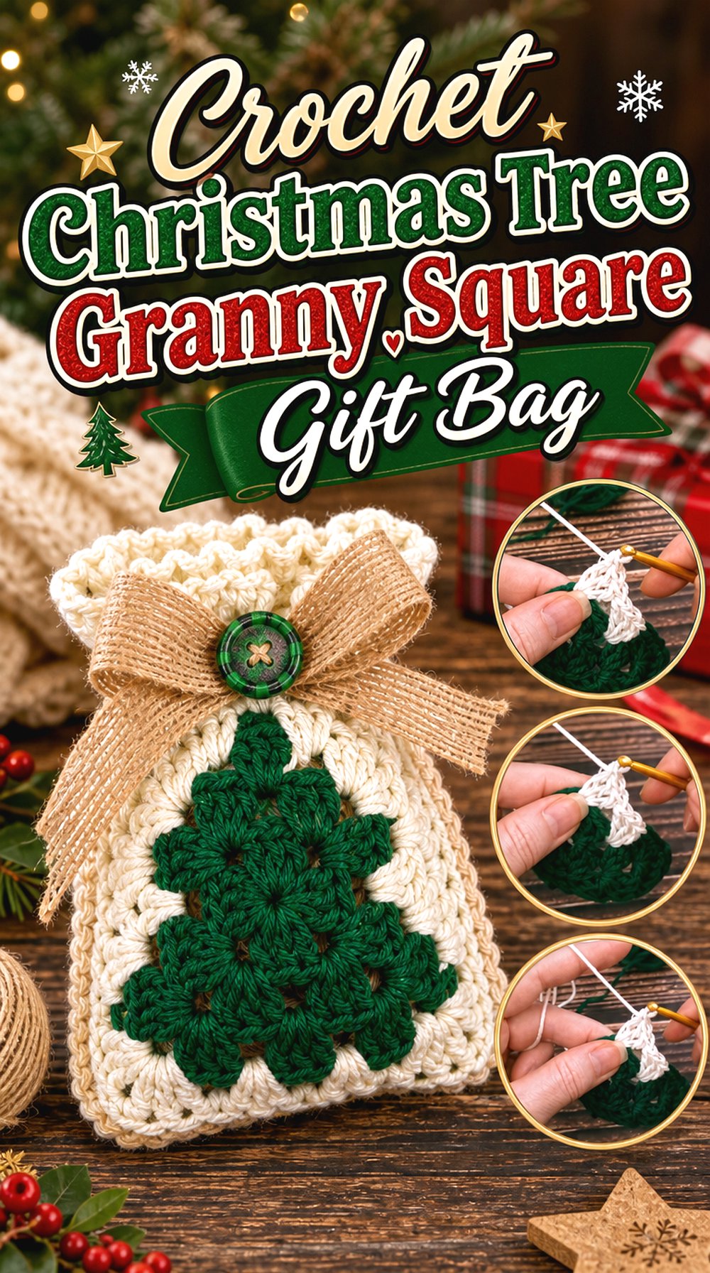 Crochet Christmas Tree Granny Square Gift Bag