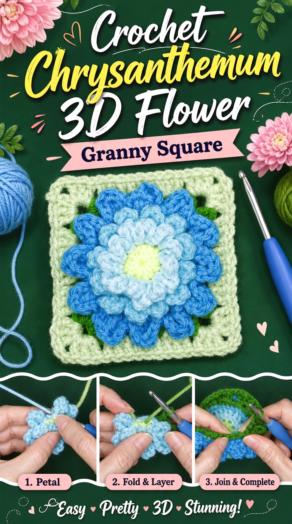 Crochet Chrysanthemum D Flower Granny Square