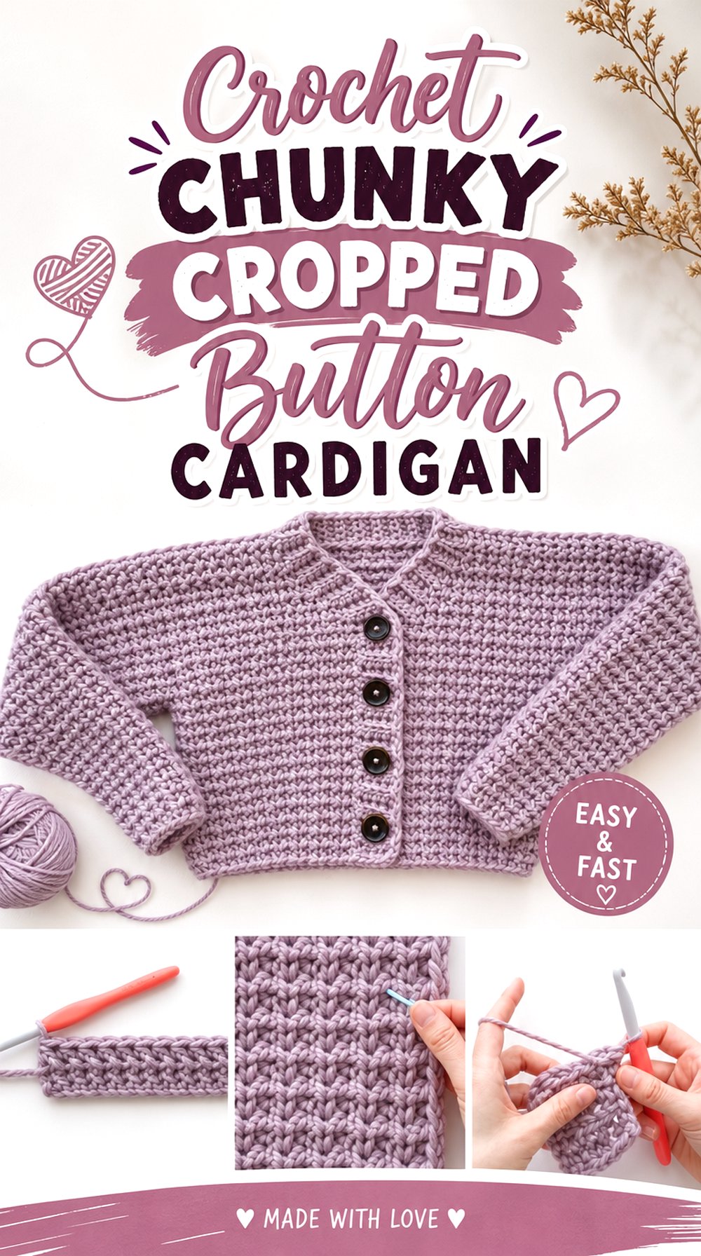 Crochet Chunky Cropped Button Cardigan