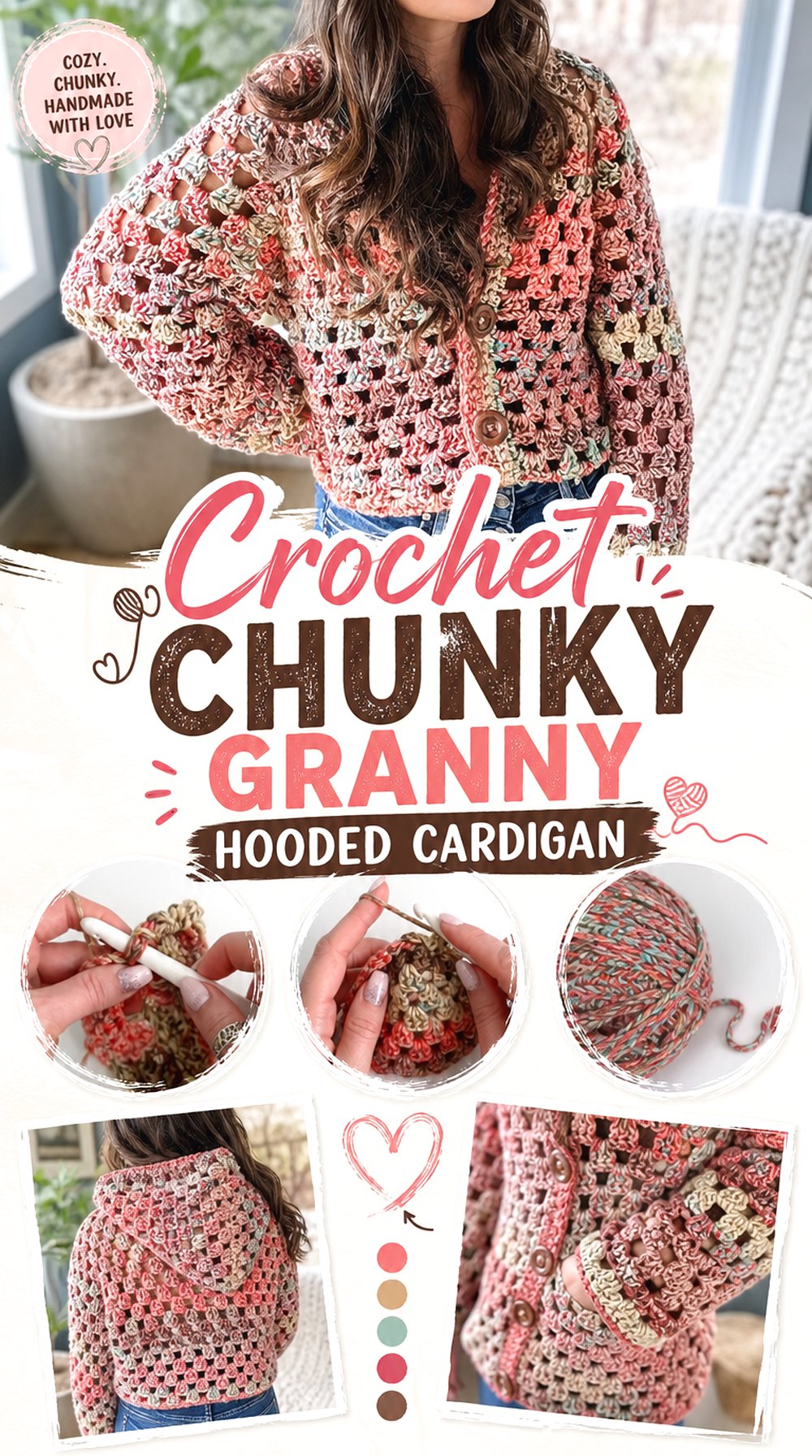Crochet Chunky Granny Hooded Cardigan