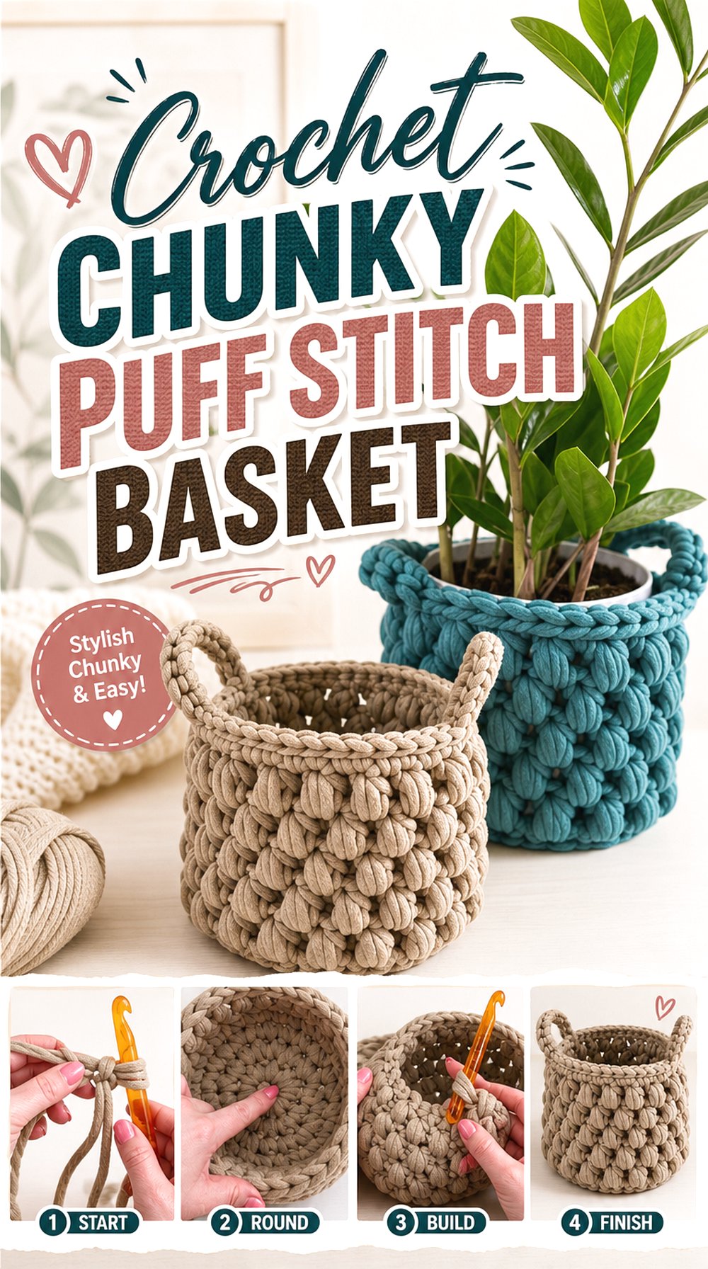 Crochet Chunky Puff Stitch Basket