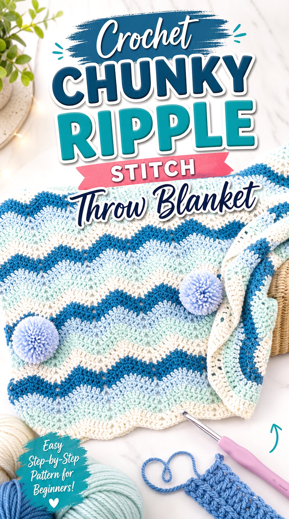 Crochet Chunky Ripple Stitch Throw Blanket