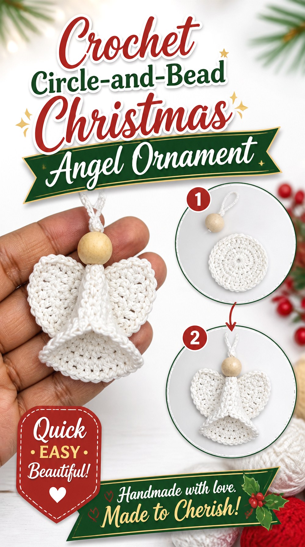 Crochet Circle and Bead Christmas Angel Ornament