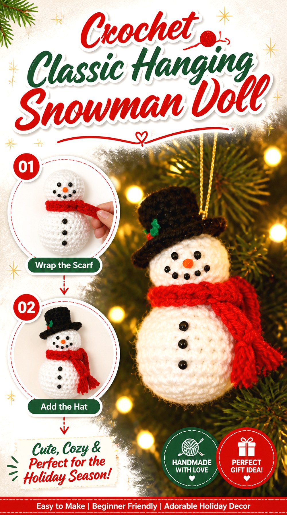 Crochet Classic Hanging Snowman Doll