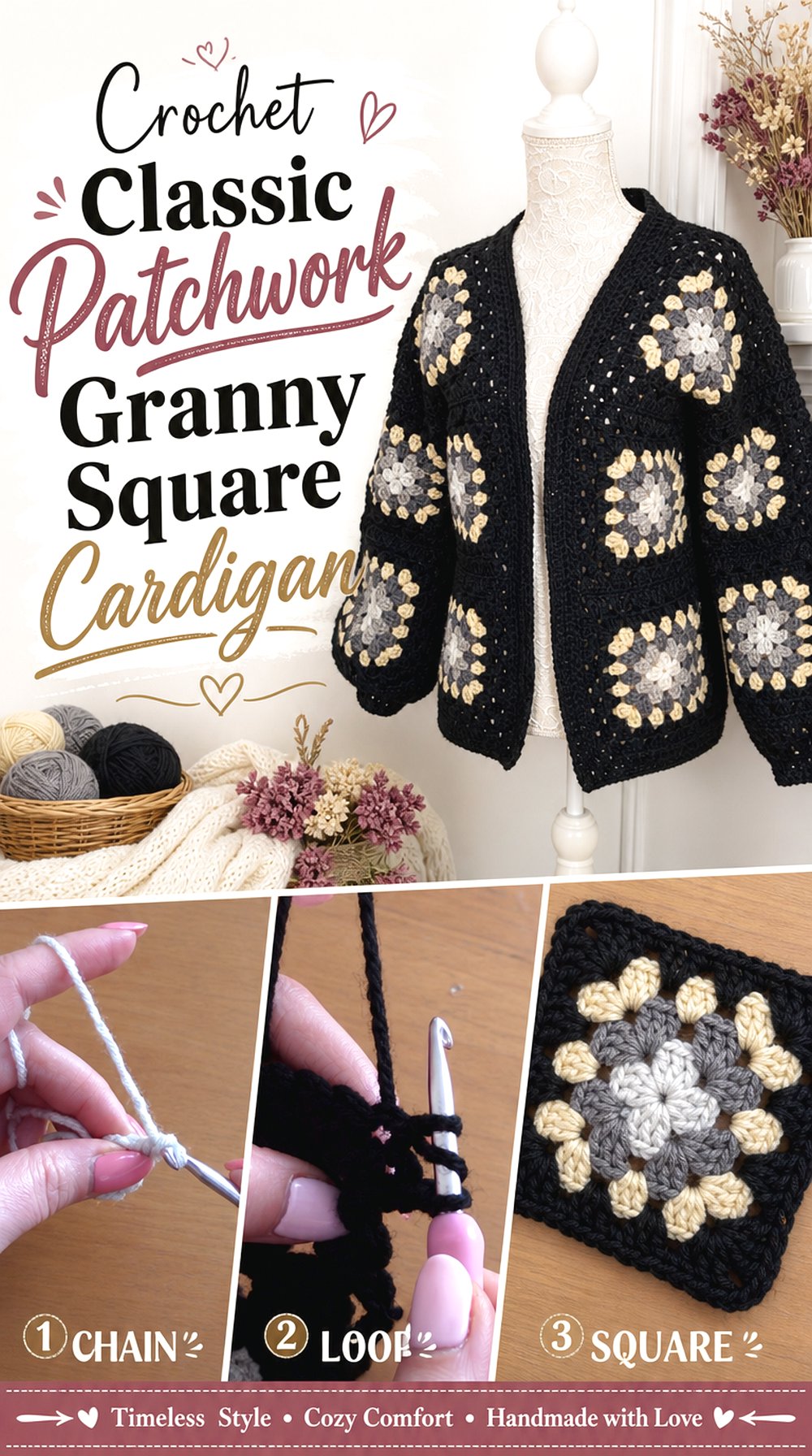 Crochet Classic Patchwork Granny Square Cardigan