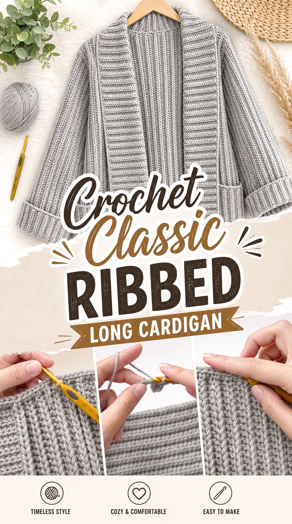 Crochet Classic Ribbed Long Cardigan