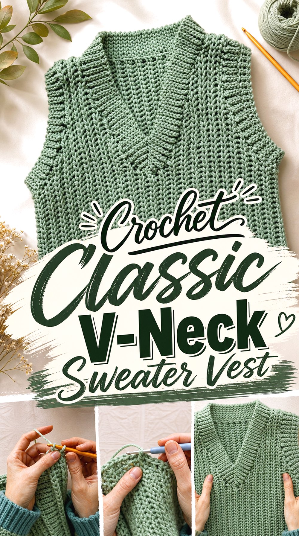 Crochet Classic V Neck Sweater Vest