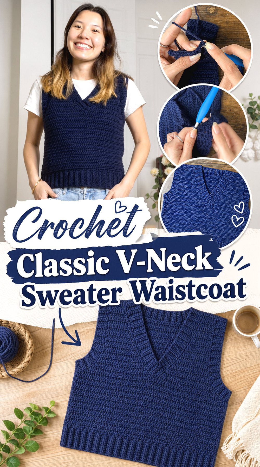 Crochet Classic V Neck Sweater Waistcoat