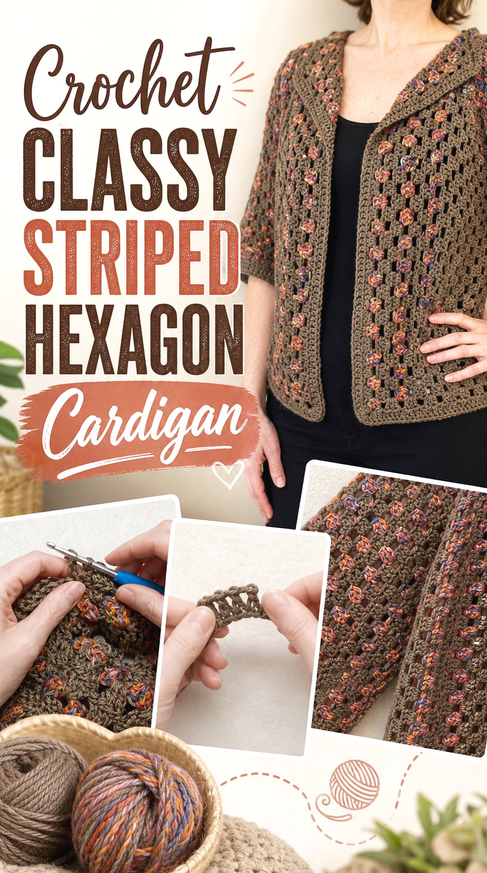 Crochet Classy Striped Hexagon Cardigan