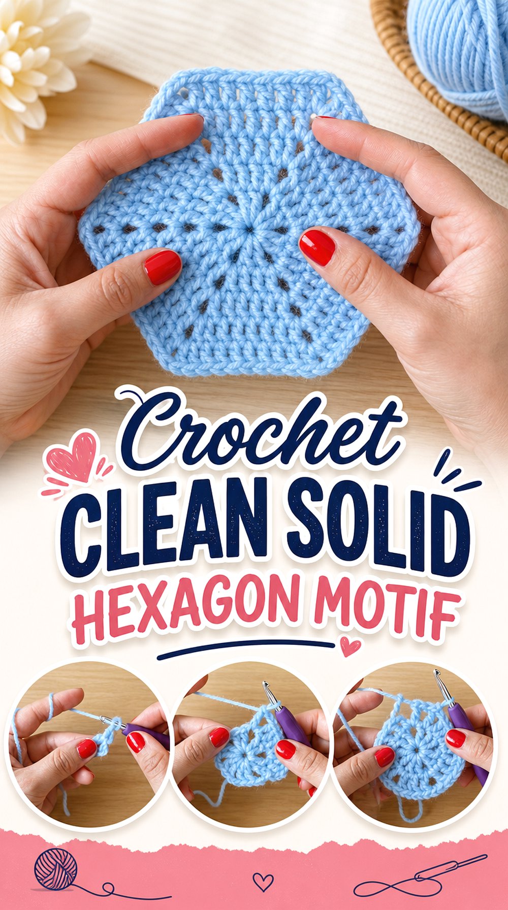 Crochet Clean Solid Hexagon Motif