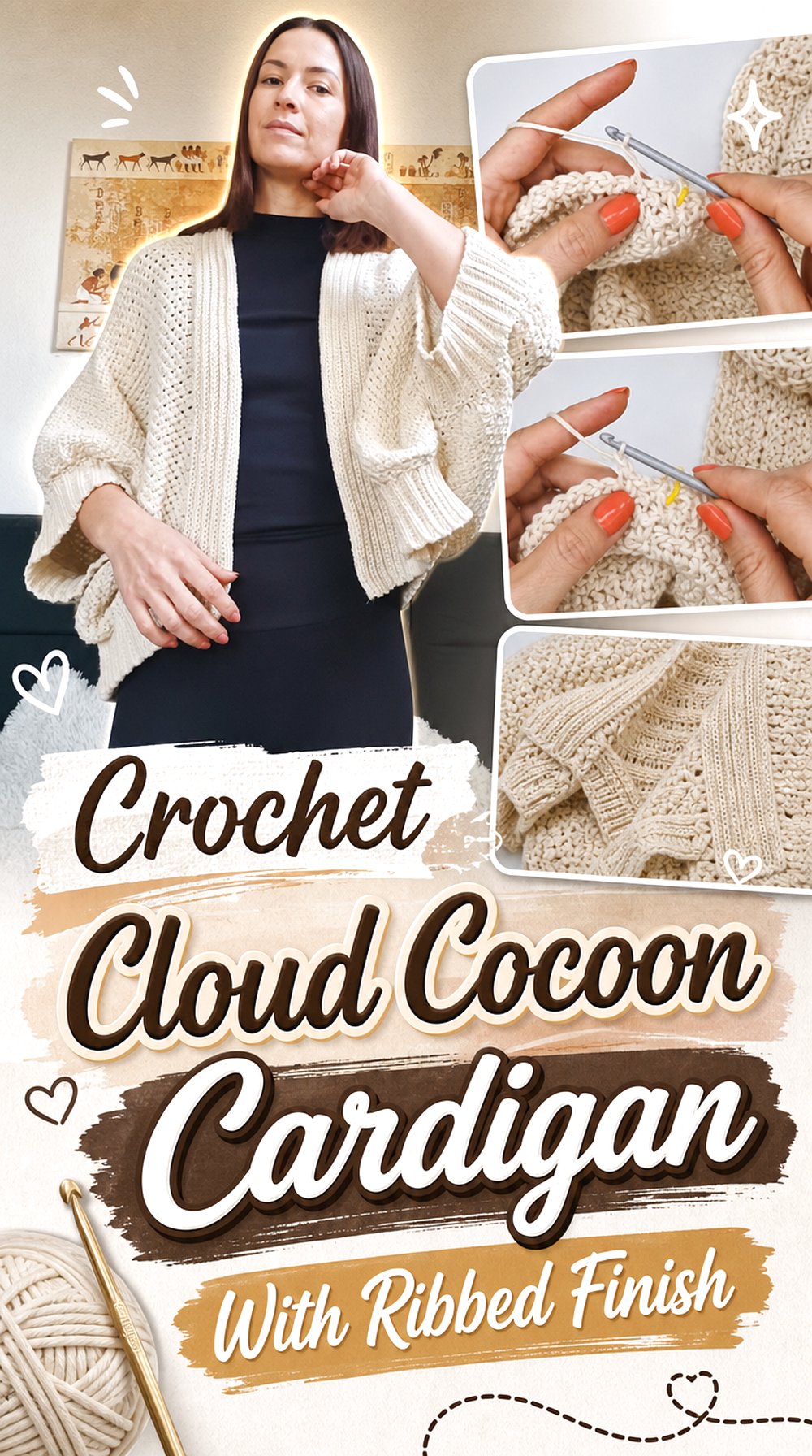 Crochet Cloud Cocoon Cardigan With Ribbed Finish