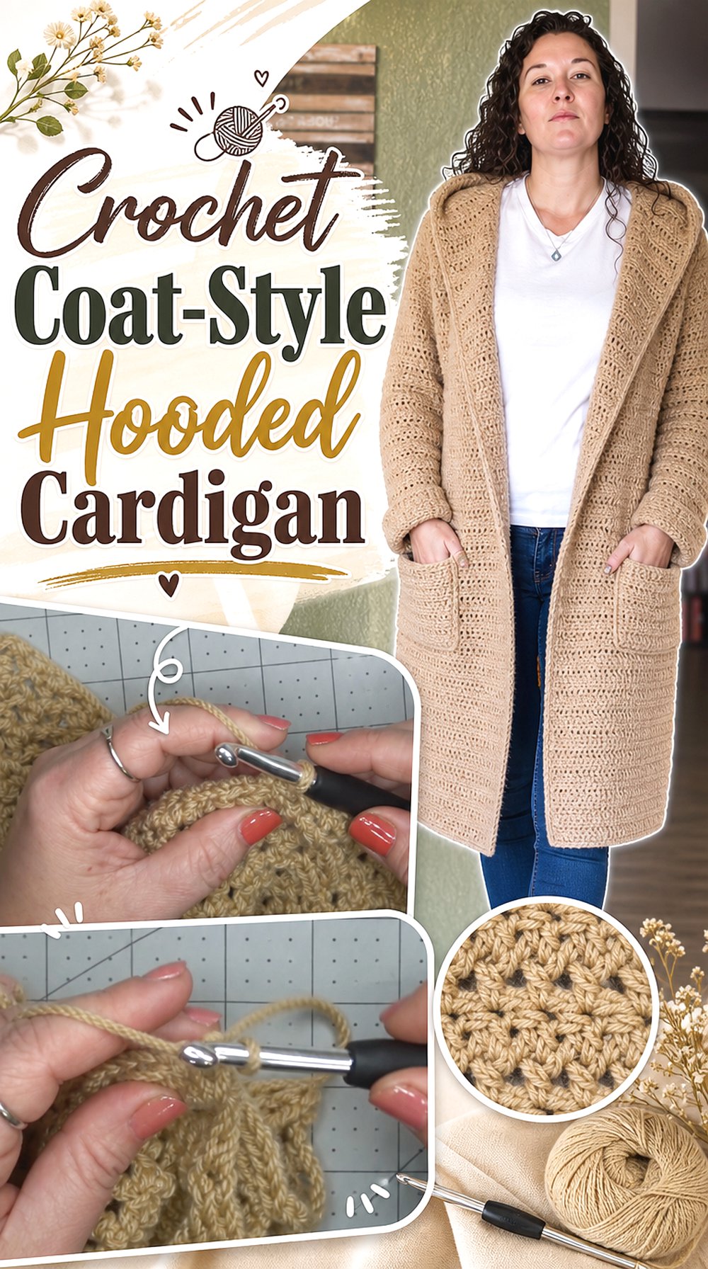 Crochet Coat Style Hooded Cardigan