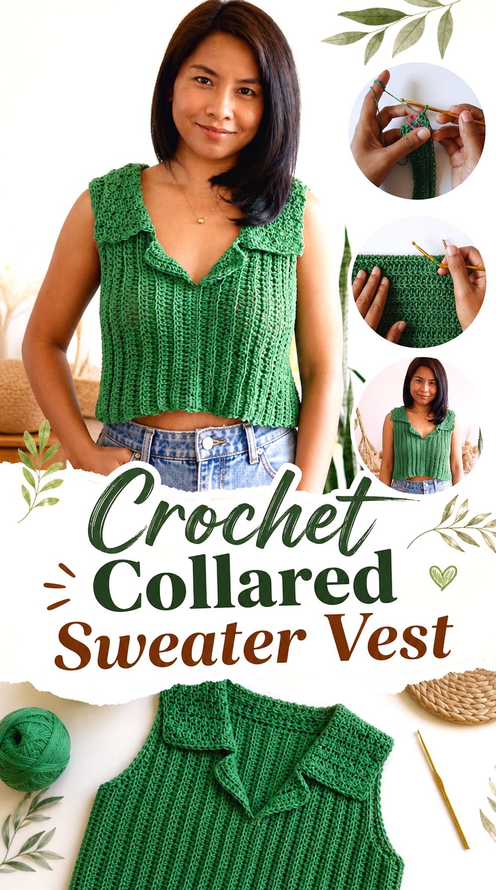 Crochet Collared Sweater Vest