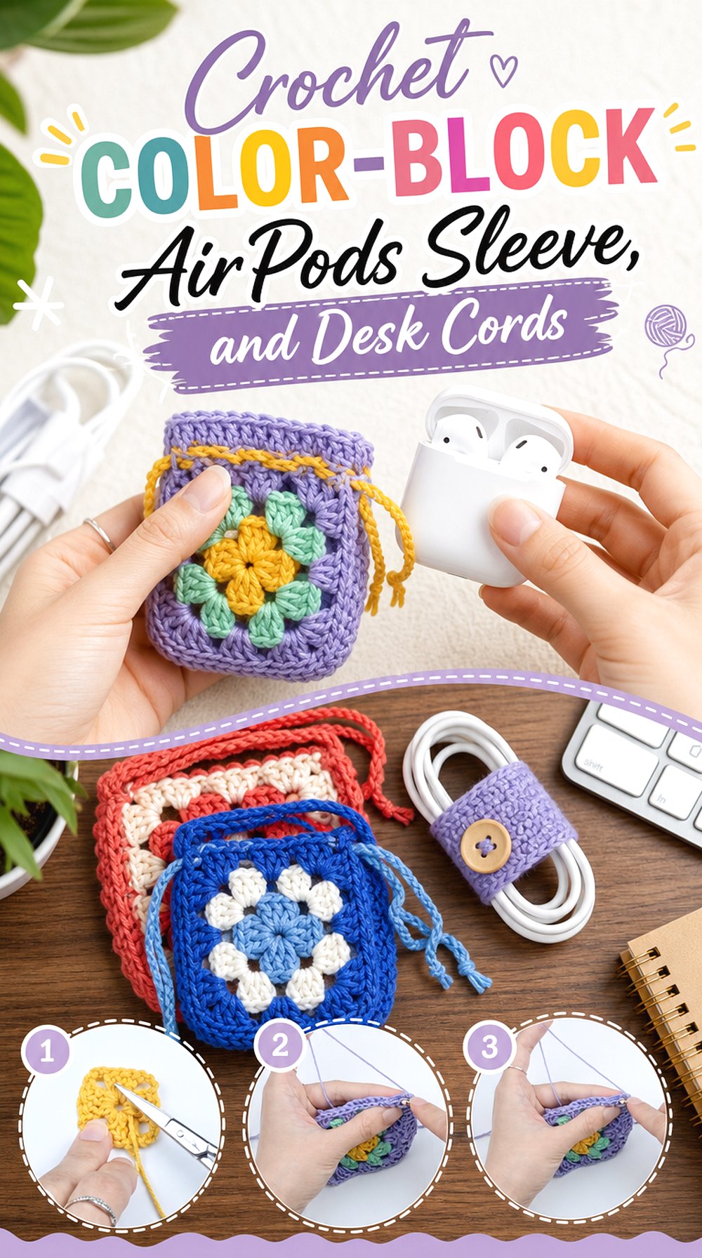 Crochet Color Block AirPods Sleeve