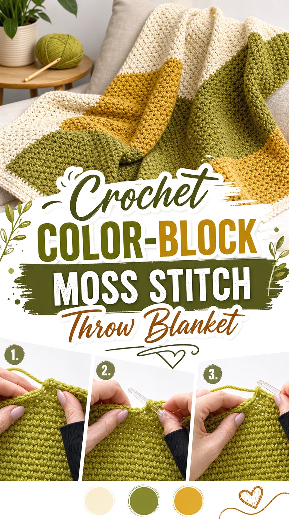Crochet Color Block Moss Stitch Throw Blanket