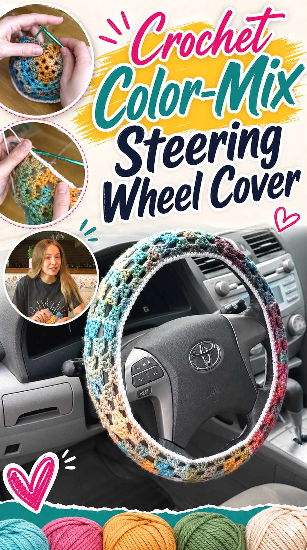 Crochet Color Mix Steering Wheel Cover