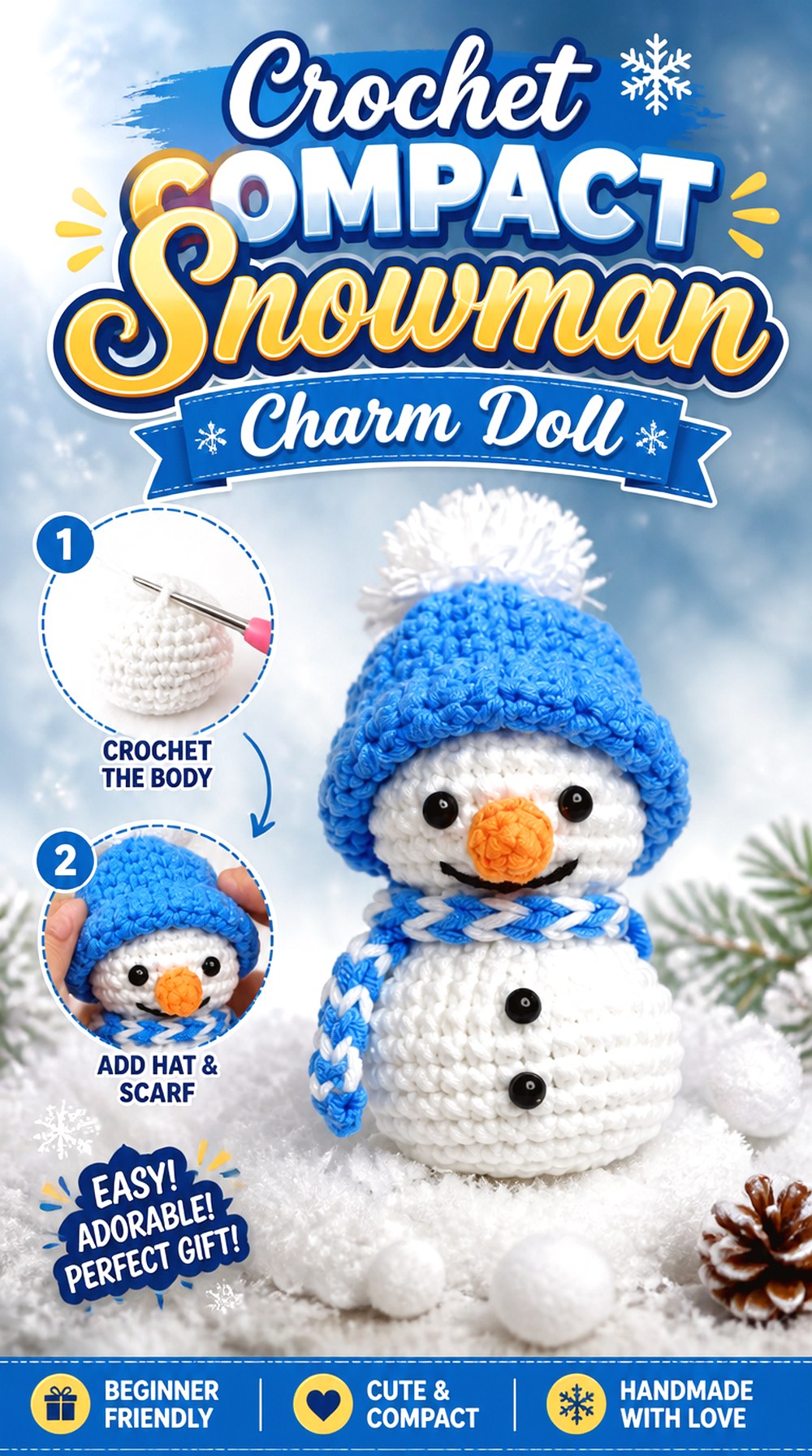 Crochet Compact Snowman Charm Doll