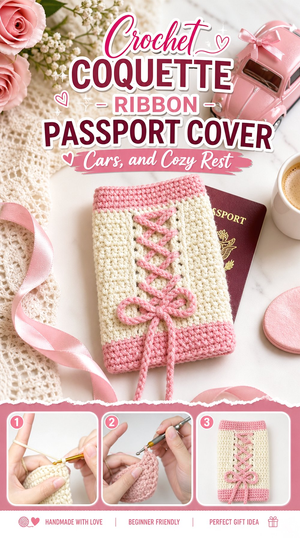 Crochet Coquette Ribbon Passport Cover