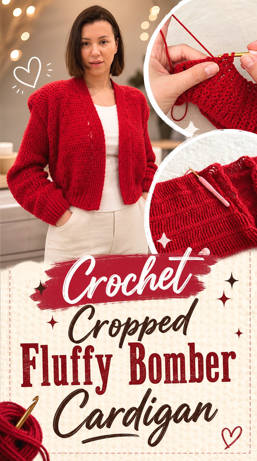 Crochet Cropped Fluffy Bomber Cardigan