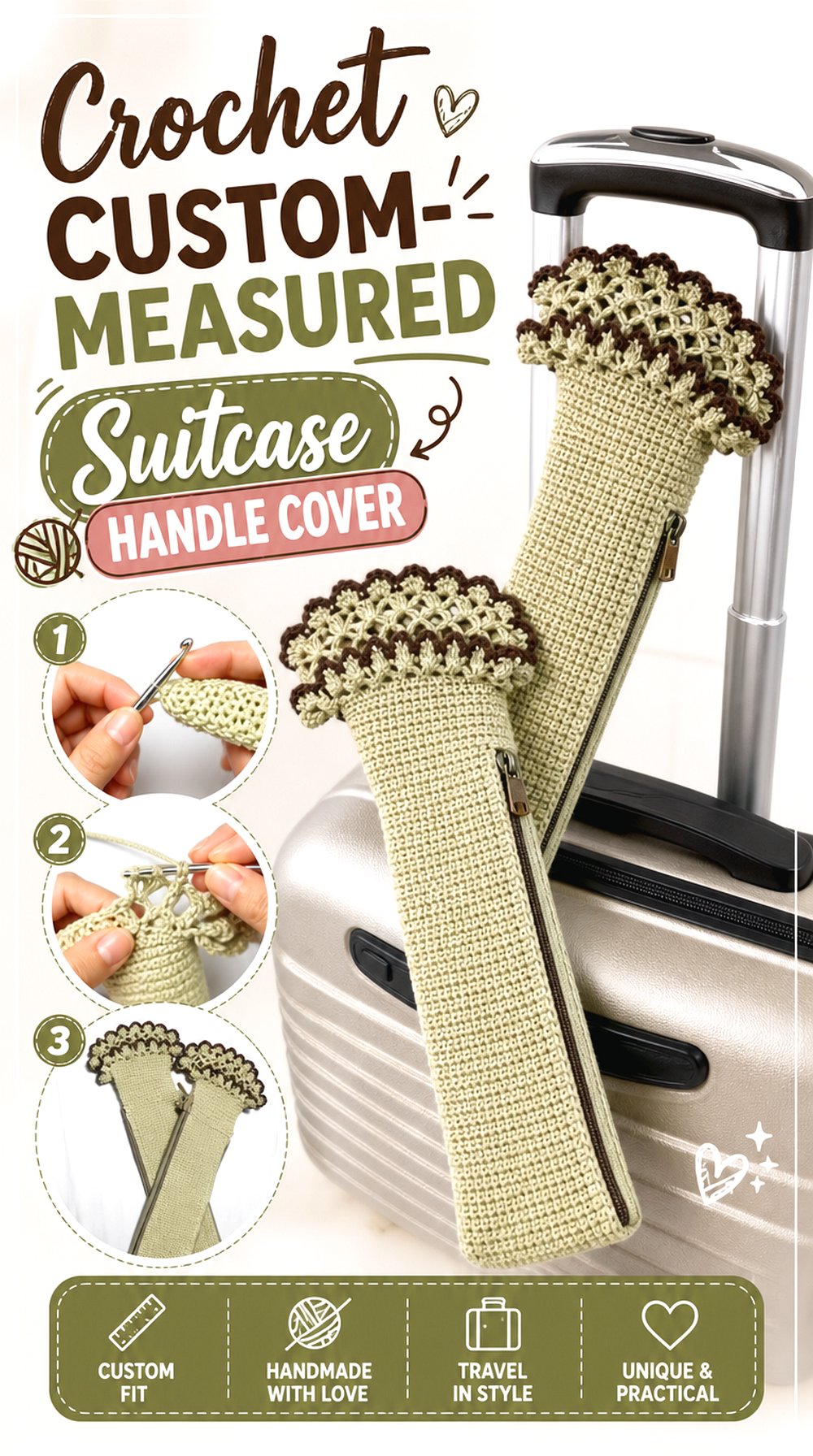 Crochet Custom Measured Suitcase Handle Cover