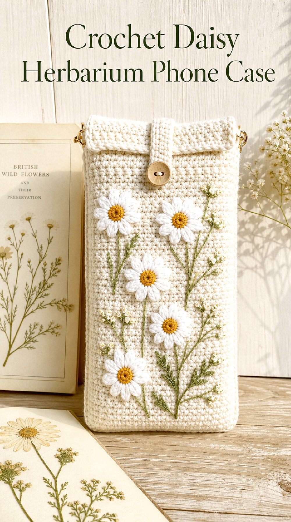 Crochet Daisy Herbarium Phone Case