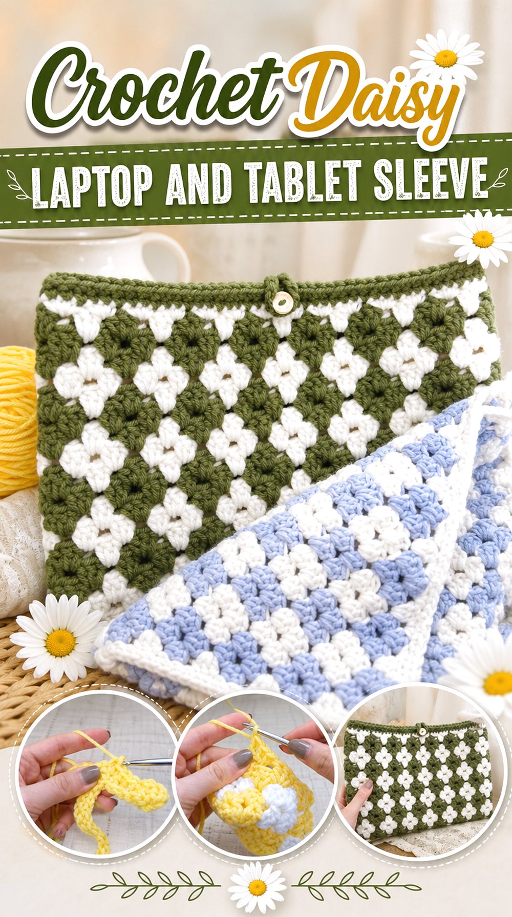 Crochet Daisy Laptop and Tablet Sleeve