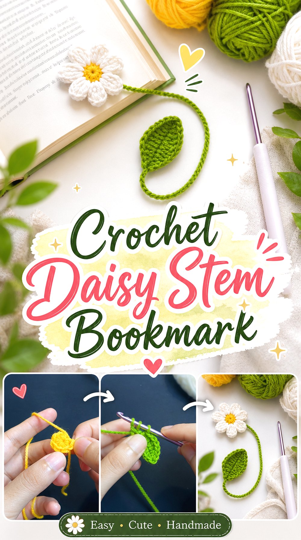 Crochet Daisy Stem Bookmark