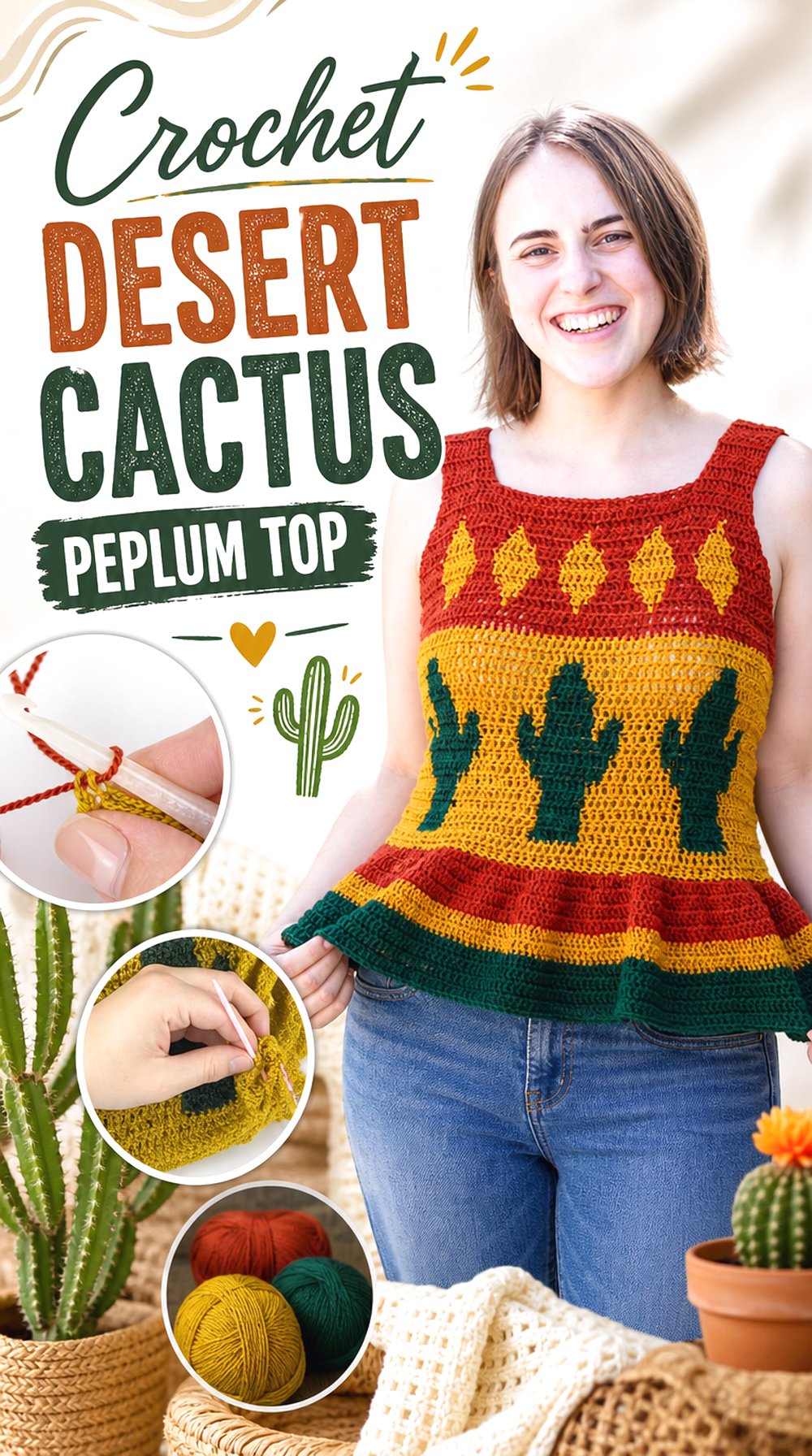 Crochet Desert Cactus Peplum Top
