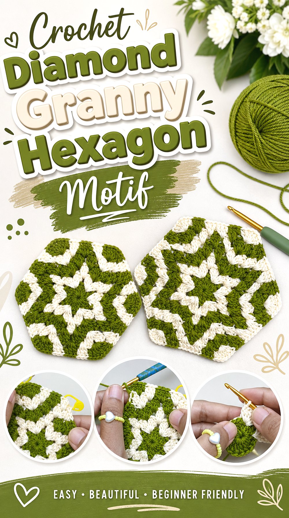 Crochet Diamond Granny Hexagon Motif