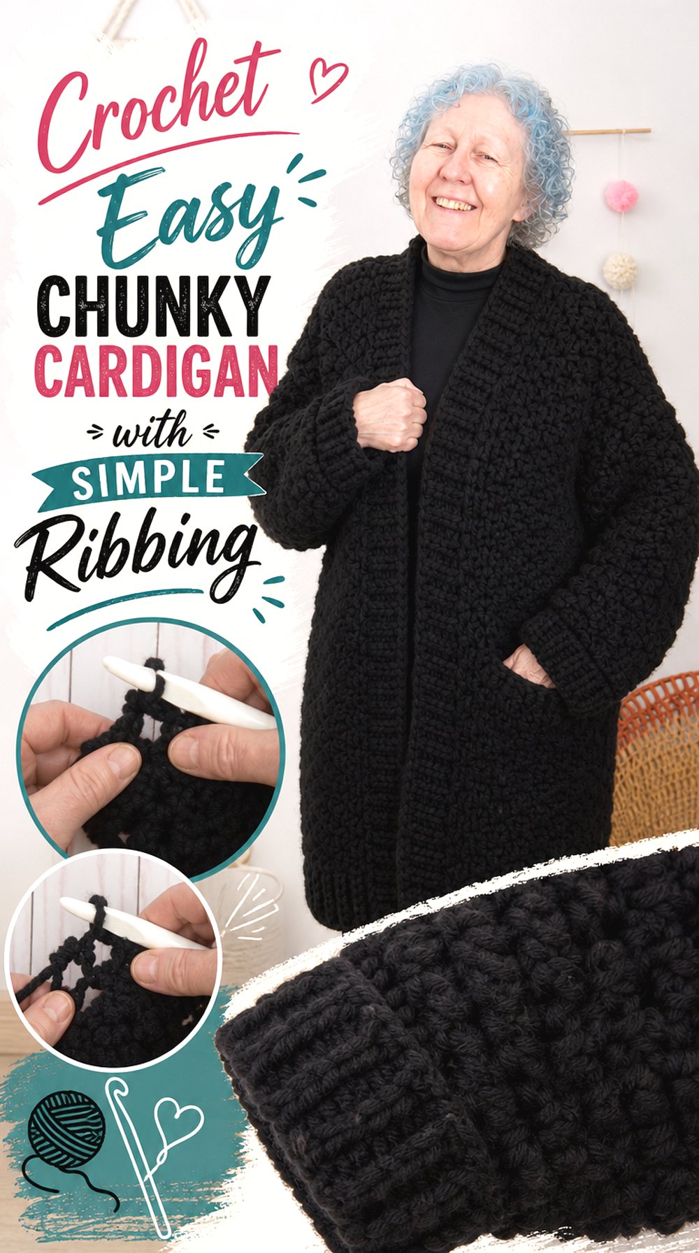 Crochet Easy Chunky Cardigan with Simple Ribbing