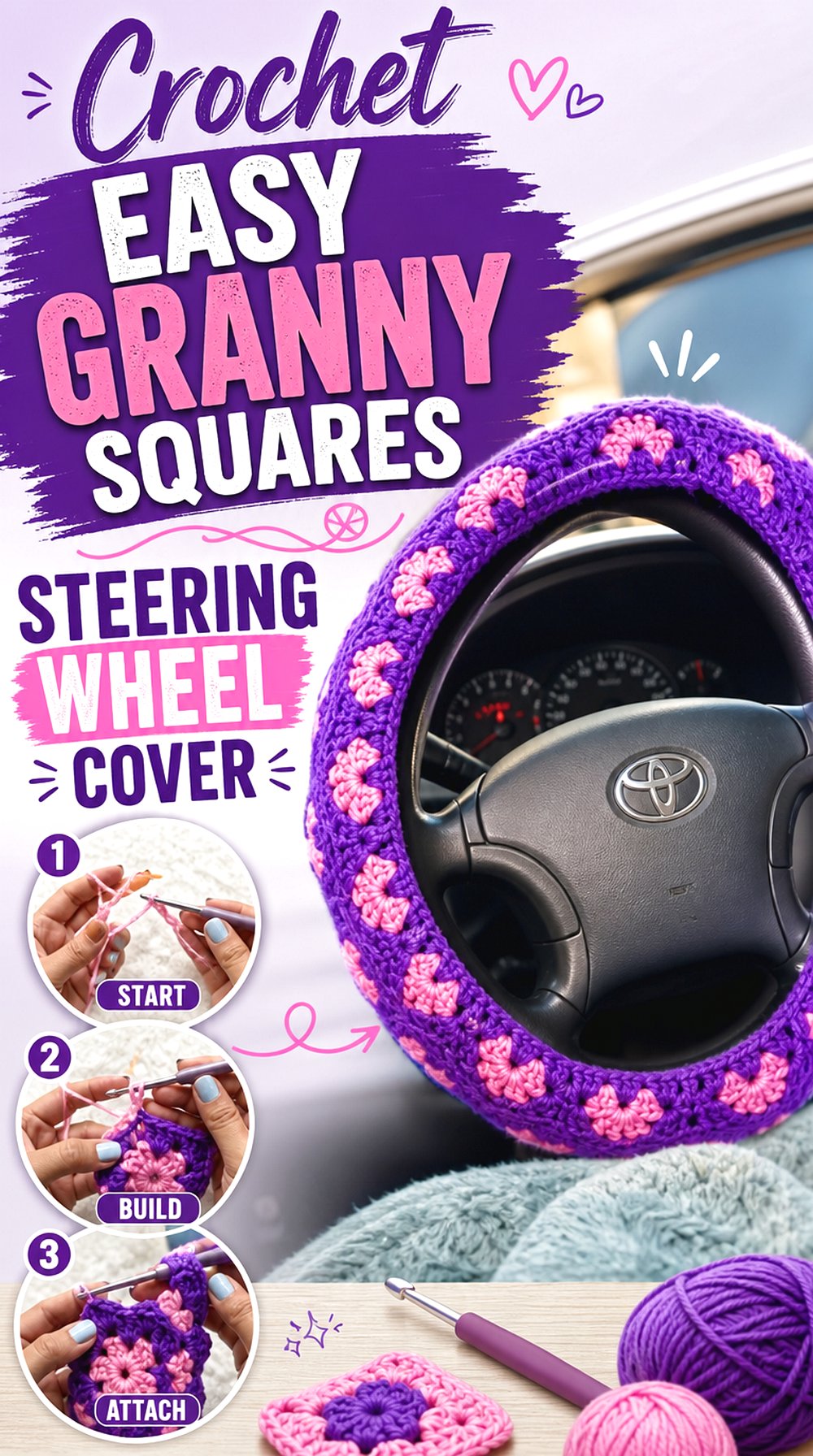 Crochet Easy Granny Squares Steering Wheel Cover