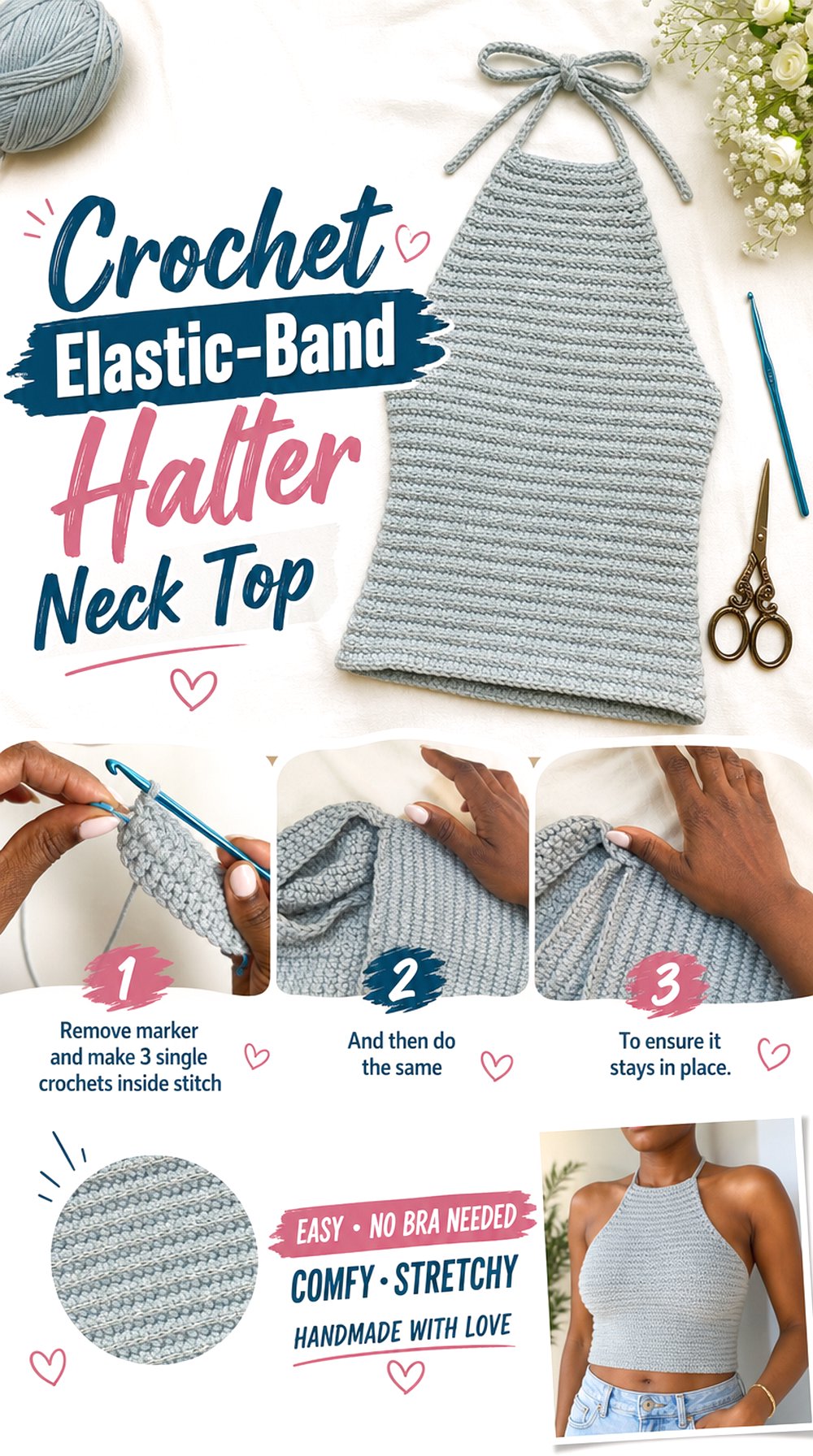 Crochet Elastic Band Halter Neck Top