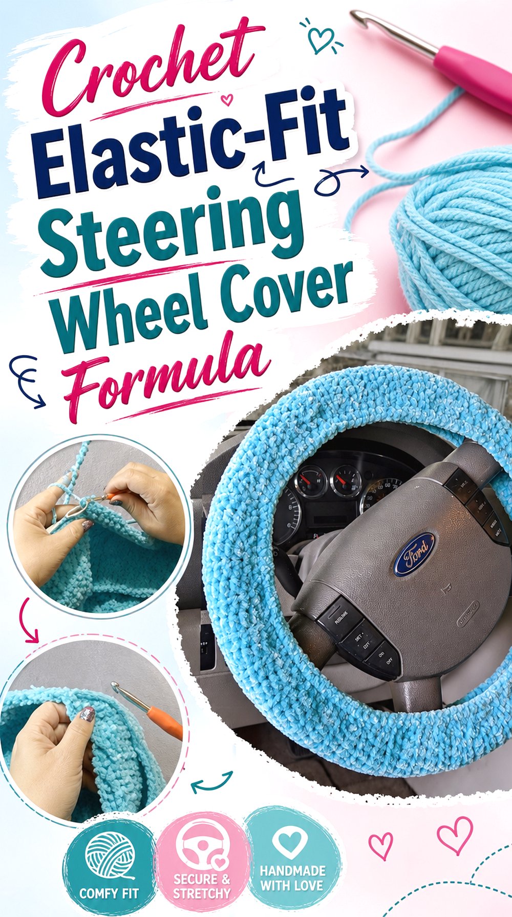 Crochet Elastic Fit Steering Wheel Cover Formula