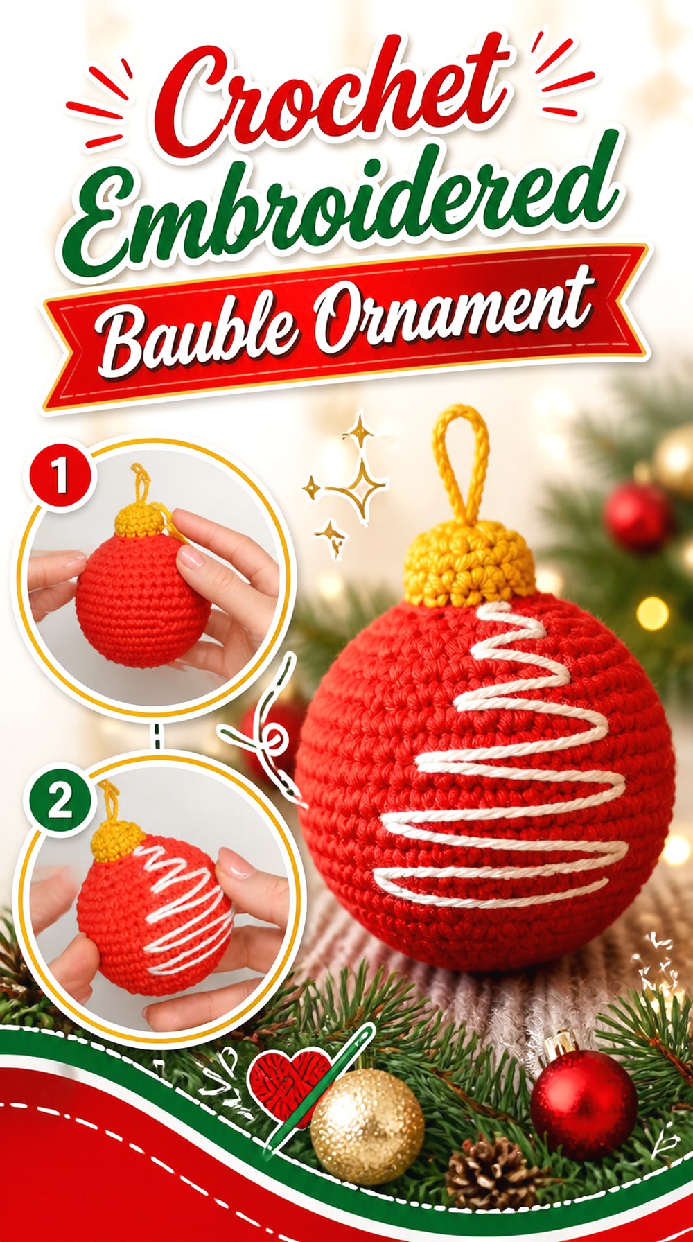 Crochet Embroidered Bauble Ornament