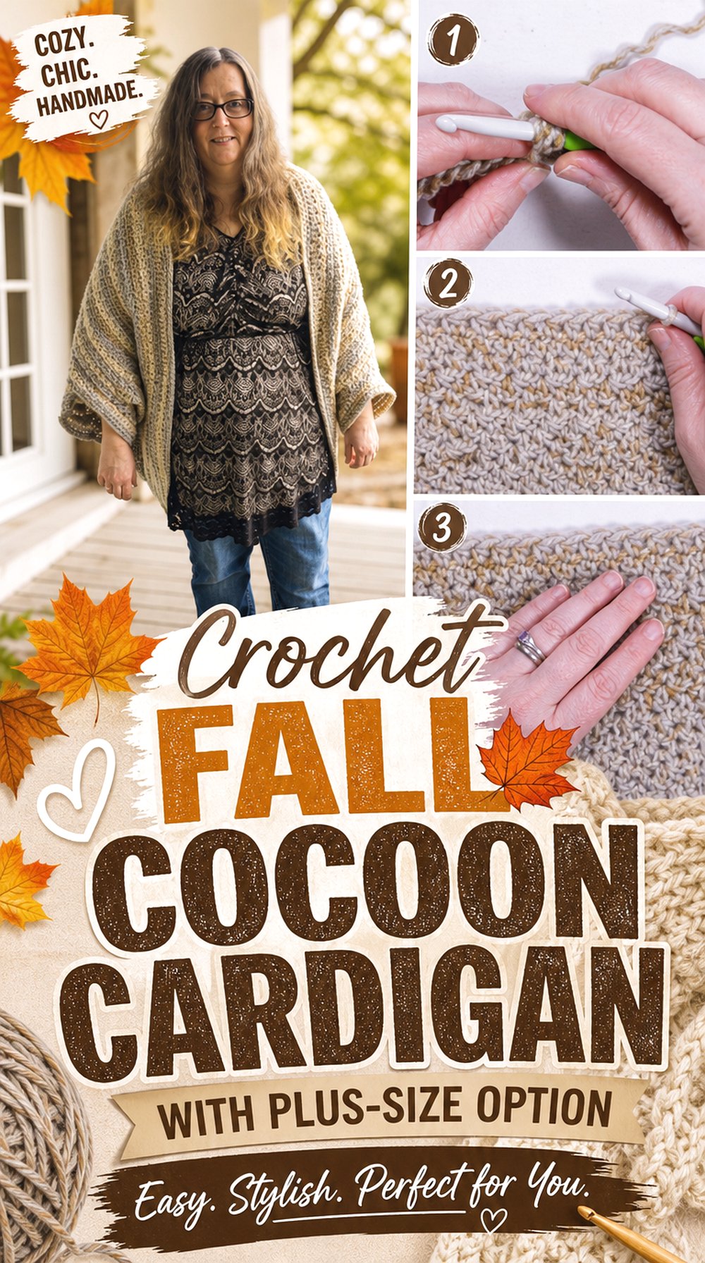 Crochet Fall Cocoon Cardigan With Plus Size Option
