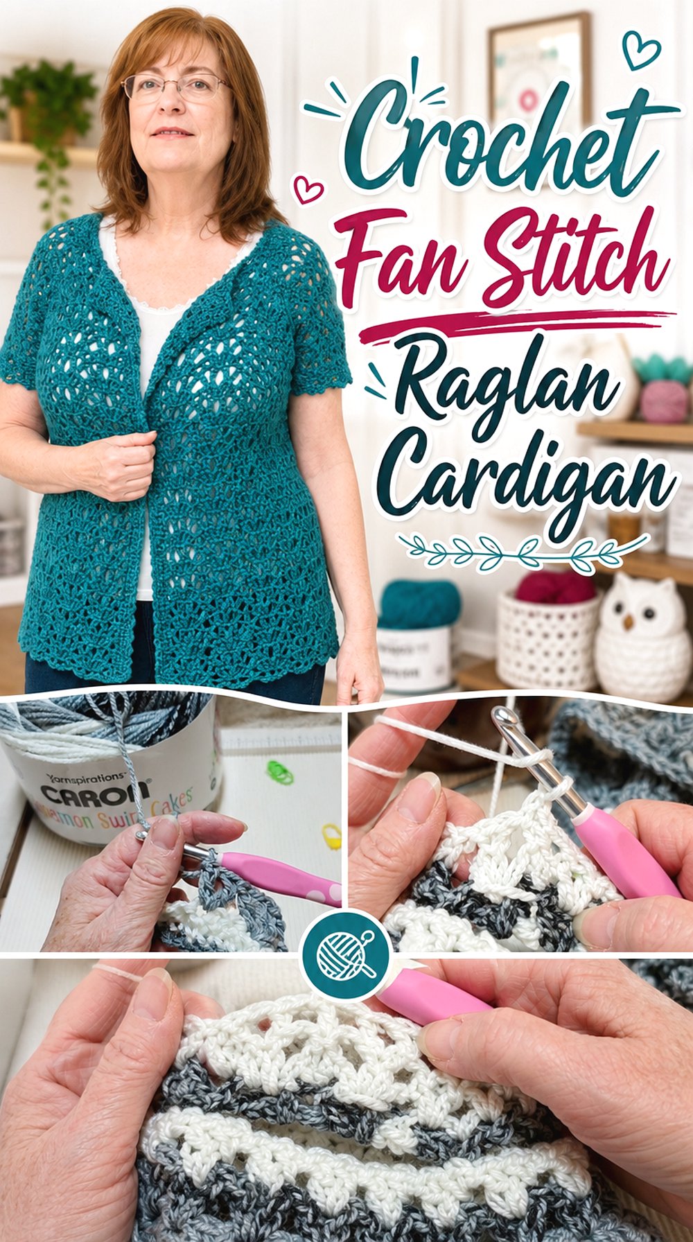Crochet Fan Stitch Raglan Cardigan