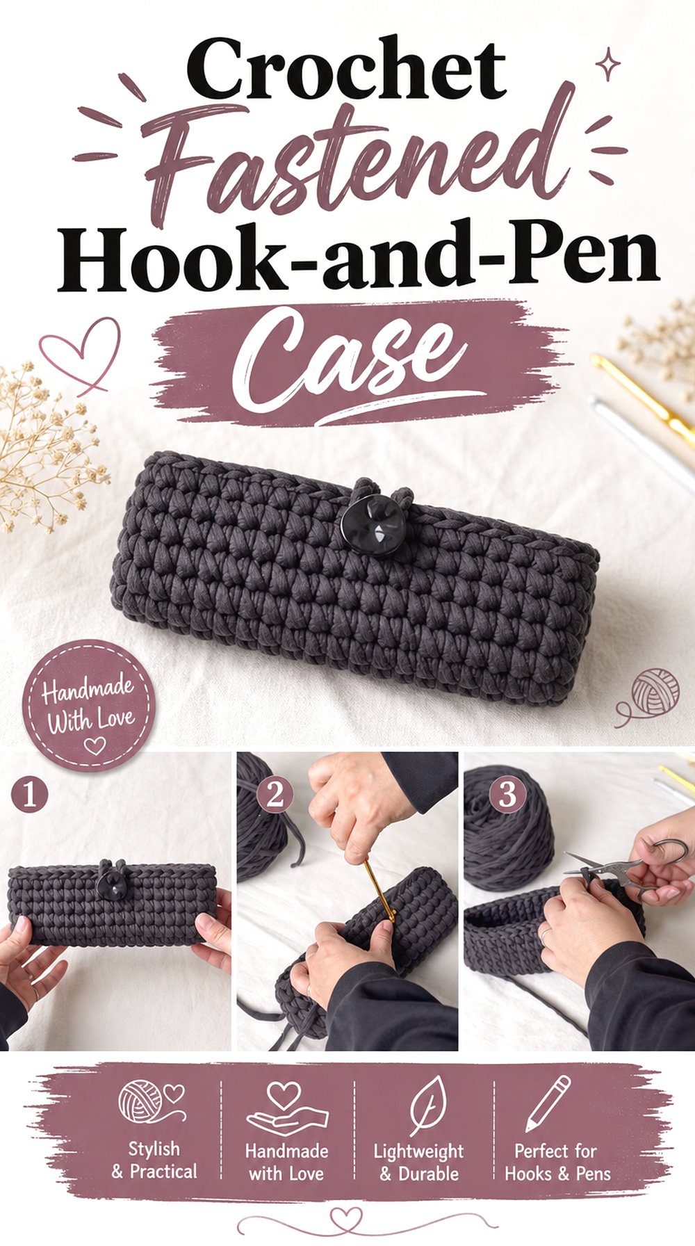 Crochet Fastened Hook and Pen Case