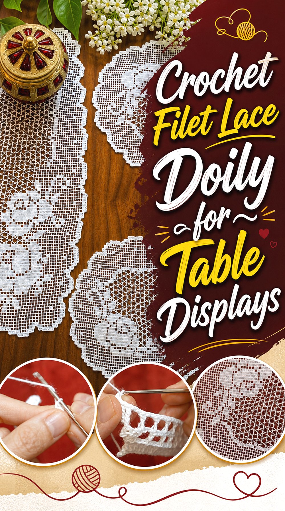 Crochet Filet Lace Doily for Table Displays