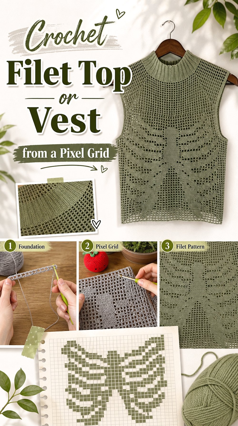 Crochet Filet Top or Vest from a Pixel Grid