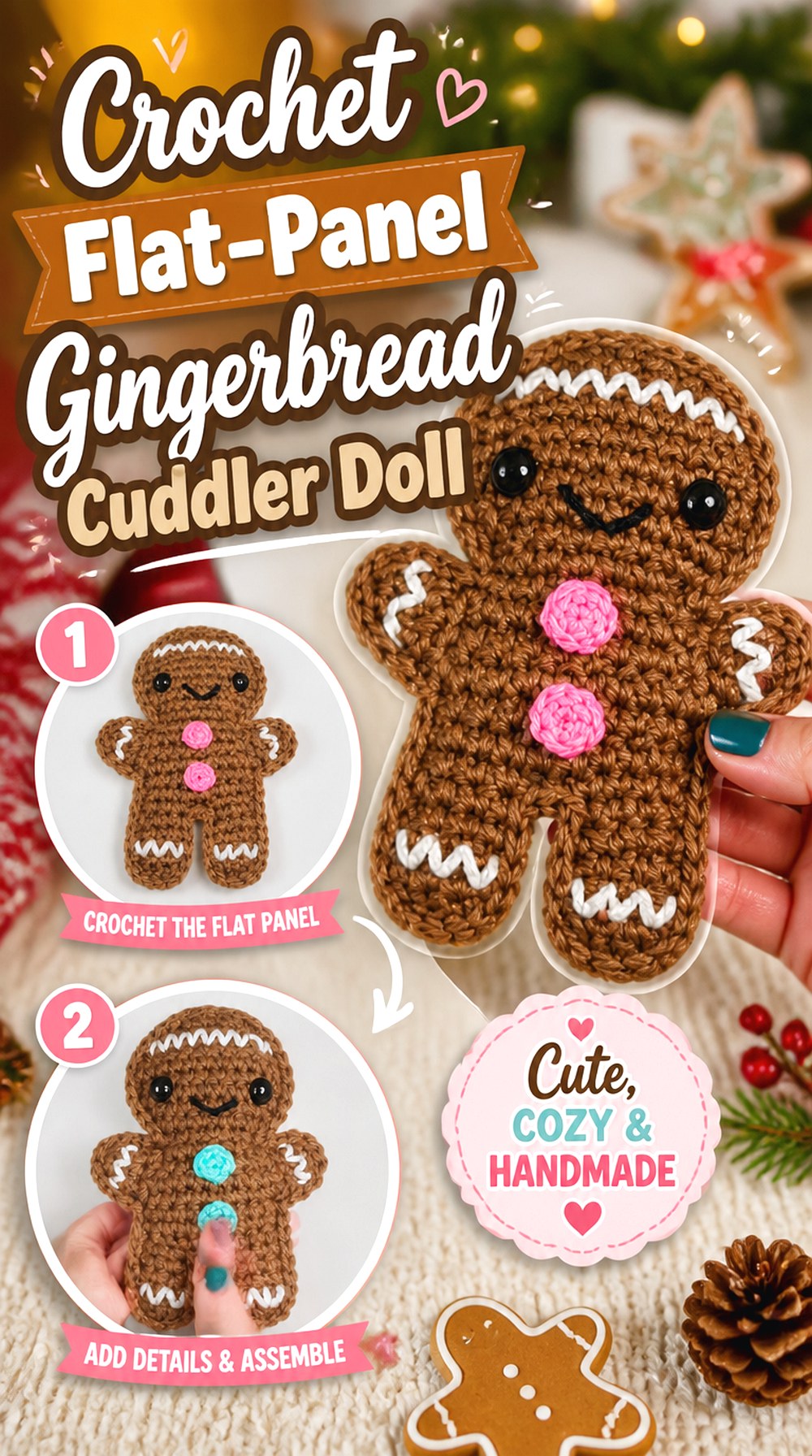 Crochet Flat Panel Gingerbread Cuddler Doll