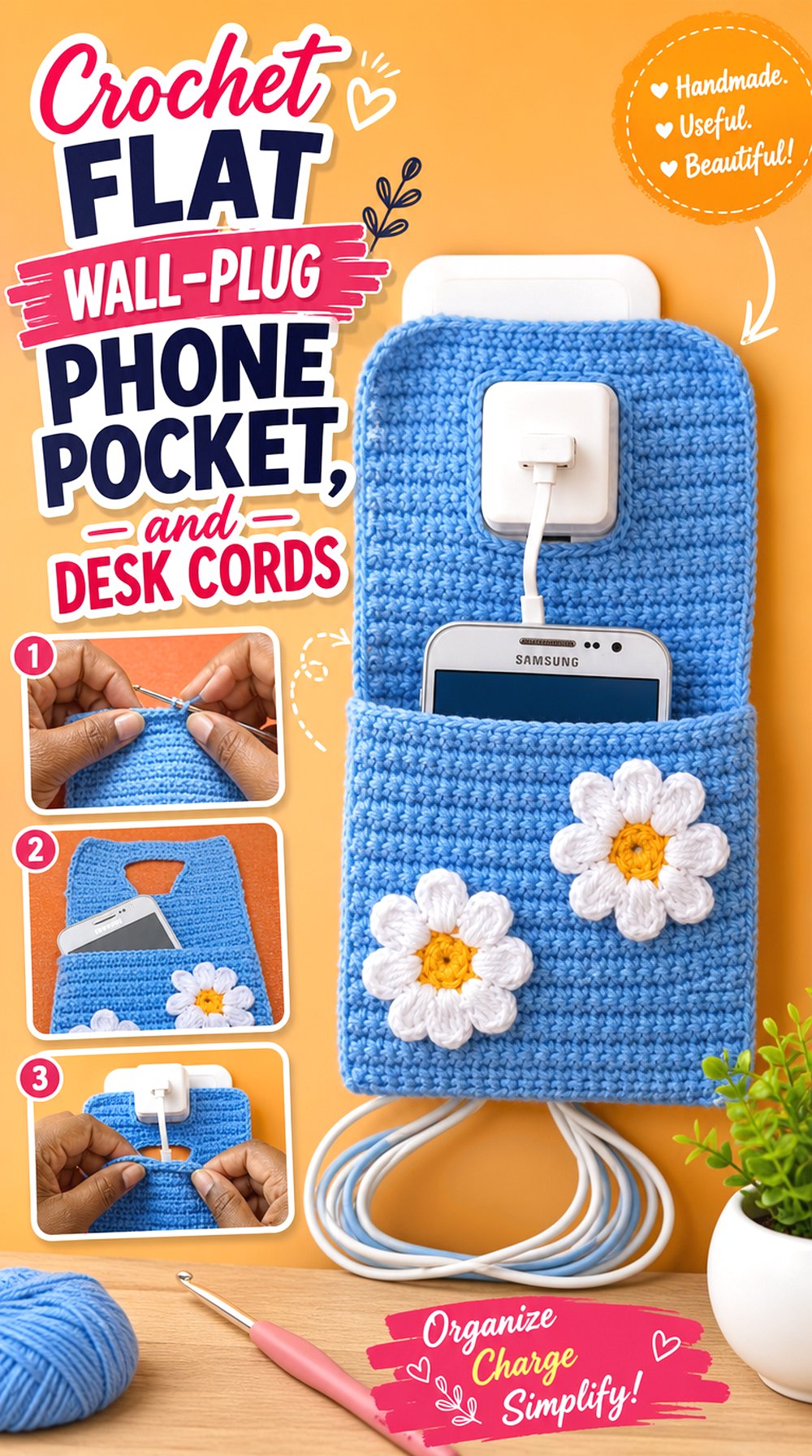 Crochet Flat Wall Plug Phone Pocket