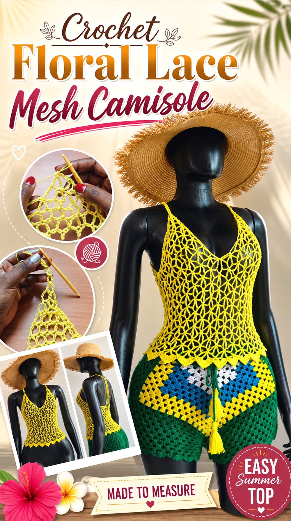 Crochet Floral Lace Mesh Camisole
