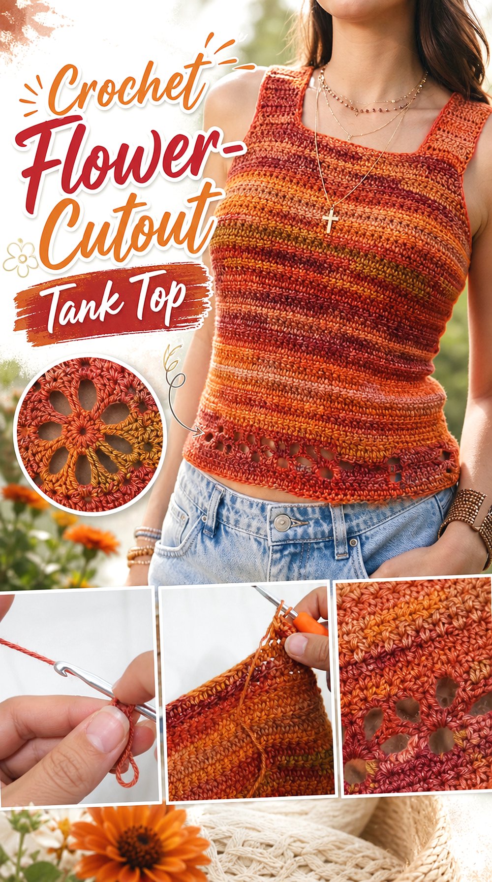 Crochet Flower Cutout Tank Top